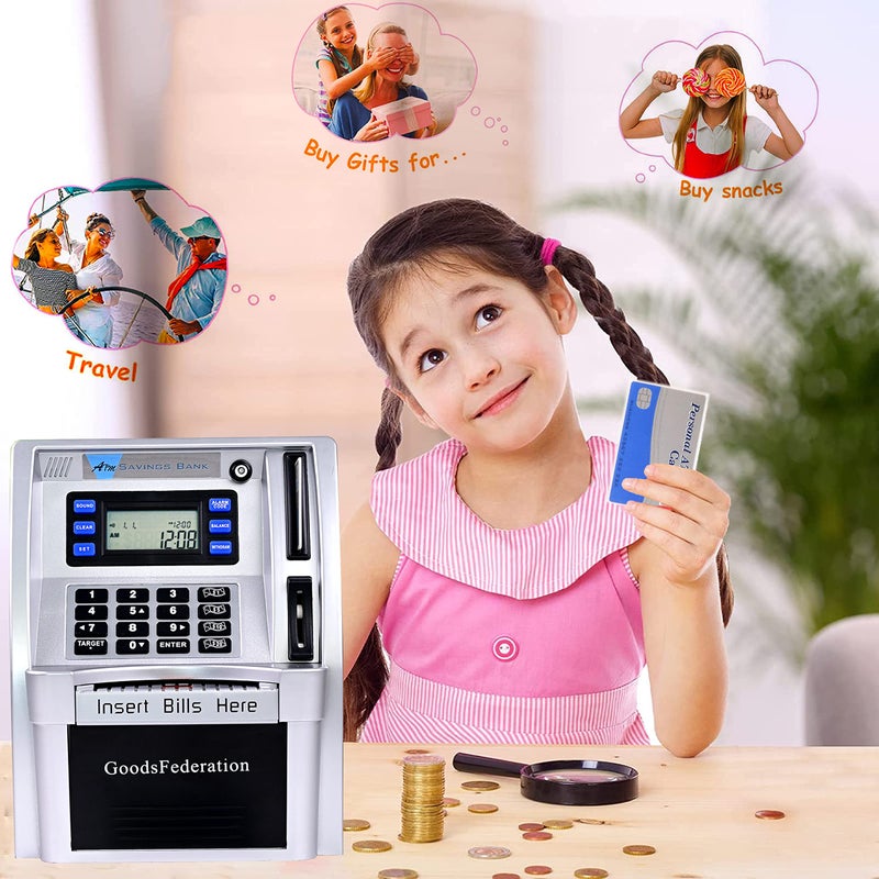 GoodsFederation ATM Piggy Bank for Real Money for Kids Adults,Toy Money Bank with Card,Password,Coin Recognition,Bill Feeder,Balance Calculator,Electronic Money Safe Coin Box,Hot Gift for Boys Girls - Image 4